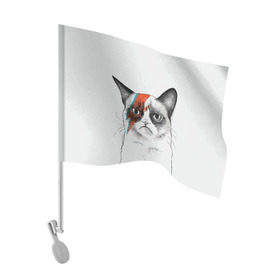 Флаг для автомобиля с принтом Grumpy cat (David Bowie) в городе Новоалтайск, 100% полиэстер | Размер: 30*21 см | бодиарт | грумпи | дэвид боуи | злой кот | интернет | котей | котик | кошка | мем | мемас | мемчик. | молния на лице | рисунок на лице | сердитый