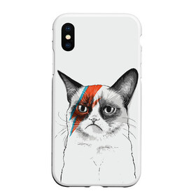 Чехол для iPhone XS Max матовый с принтом Grumpy cat (David Bowie) в городе Новоалтайск, Силикон | Область печати: задняя сторона чехла, без боковых панелей | бодиарт | грумпи | дэвид боуи | злой кот | интернет | котей | котик | кошка | мем | мемас | мемчик. | молния на лице | рисунок на лице | сердитый