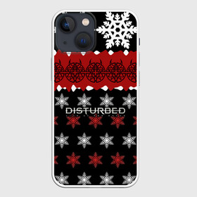 Чехол для iPhone 13 mini с принтом Праздничный Disturbed в городе Новоалтайск,  |  | disturbed | альтернативный | встревоженные | группа | джон мойер | дистёрбд | дэвид дрейман | дэн дониган | знак | красный | майк венгрен | метал | надпись | новогодний | новый год | ню метал | нюметал
