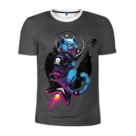 Мужская футболка 3D спортивная с принтом Cat Metal в городе Новоалтайск, 100% полиэстер с улучшенными характеристиками | приталенный силуэт, круглая горловина, широкие плечи, сужается к линии бедра | cat | heavy | metal | music | rock | гитара | кот | котик | кошка | музыка | рок