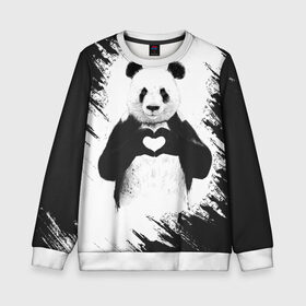 Детский свитшот 3D с принтом Panda love в городе Новоалтайск, 100% полиэстер | свободная посадка, прямой крой, мягкая тканевая резинка на рукавах и понизу свитшота | 14 февраля | love | panda | panda love | день святого валентина | любовь | панда