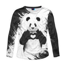 Женский лонгслив 3D с принтом Panda love в городе Новоалтайск, 100% полиэстер | длинные рукава, круглый вырез горловины, полуприлегающий силуэт | 14 февраля | love | panda | panda love | день святого валентина | любовь | панда