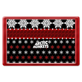 Магнит 45*70 с принтом Праздничный Arctic Monkeys в городе Новоалтайск, Пластик | Размер: 78*52 мм; Размер печати: 70*45 | Тематика изображения на принте: алекс тёрнер | арктик | арктические мартышки | гаражный | группа | джейми кук | знак | инди рок | красный | м | манкис | музыка | надпись | ник о мэлли | новогодний | новый год | обезьяна