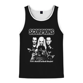 Мужская майка 3D с принтом Группа Scorpions в городе Новоалтайск, 100% полиэстер | круглая горловина, приталенный силуэт, длина до линии бедра. Пройма и горловина окантованы тонкой бейкой | scorpions | группа | скорпионс | хард | хардрок