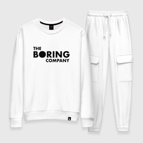 Женский костюм хлопок с принтом The boring company в городе Новоалтайск, 100% хлопок | на свитшоте круглая горловина, мягкая резинка по низу. Брюки заужены к низу, на них два вида карманов: два 