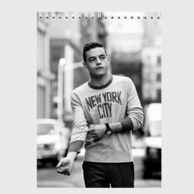 Скетчбук с принтом Rami Malek в городе Новоалтайск, 100% бумага
 | 48 листов, плотность листов — 100 г/м2, плотность картонной обложки — 250 г/м2. Листы скреплены сверху удобной пружинной спиралью | mr robot | rami malek | мистер робот | рами малек