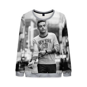 Мужской свитшот 3D с принтом Rami Malek в городе Новоалтайск, 100% полиэстер с мягким внутренним слоем | круглый вырез горловины, мягкая резинка на манжетах и поясе, свободная посадка по фигуре | mr robot | rami malek | мистер робот | рами малек