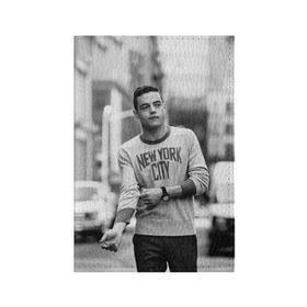 Обложка для паспорта матовая кожа с принтом Rami Malek в городе Новоалтайск, натуральная матовая кожа | размер 19,3 х 13,7 см; прозрачные пластиковые крепления | Тематика изображения на принте: mr robot | rami malek | мистер робот | рами малек