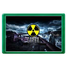 Магнит 45*70 с принтом S.T.A.L.K.E.R. - С.Л.А.В.А. в городе Новоалтайск, Пластик | Размер: 78*52 мм; Размер печати: 70*45 | stalker | волки | вячеслав | грузовик | имя | мрак | припять | птицы | радиация | слава | славик | сталкер | чернобыль