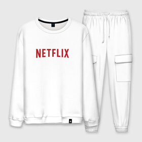 Мужской костюм хлопок с принтом Netflix в городе Новоалтайск, 100% хлопок | на свитшоте круглая горловина, мягкая резинка по низу. Брюки заужены к низу, на них два вида карманов: два “обычных” по бокам и два объемных, с клапанами, расположенные ниже линии бедра. Брюки с мягкой трикотажной резинкой на поясе и по низу штанин. В поясе для дополнительного комфорта — широкие завязки | logo | netflix | netflix logo | нетфликс | нэтфликс | сериалы | телевидение | фанат сериалов