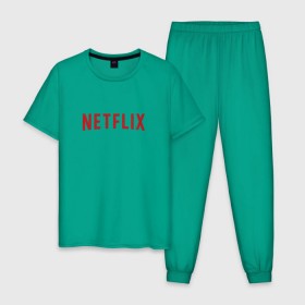 Мужская пижама хлопок с принтом Netflix в городе Новоалтайск, 100% хлопок | брюки и футболка прямого кроя, без карманов, на брюках мягкая резинка на поясе и по низу штанин
 | logo | netflix | netflix logo | нетфликс | нэтфликс | сериалы | телевидение | фанат сериалов