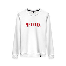 Женский свитшот хлопок с принтом Netflix в городе Новоалтайск, 100% хлопок | прямой крой, круглый вырез, на манжетах и по низу широкая трикотажная резинка  | logo | netflix | netflix logo | нетфликс | нэтфликс | сериалы | телевидение | фанат сериалов