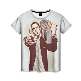 Женская футболка 3D с принтом Eminem Art в городе Новоалтайск, 100% полиэфир ( синтетическое хлопкоподобное полотно) | прямой крой, круглый вырез горловины, длина до линии бедер | art | eminem | hip hop | rap | rap god | арт | брюс | бумбокс | маршалл | мэтерс | рэп | хим хоп | эминем