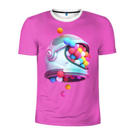 Мужская футболка 3D спортивная с принтом Colorful balls в городе Новоалтайск, 100% полиэстер с улучшенными характеристиками | приталенный силуэт, круглая горловина, широкие плечи, сужается к линии бедра | Тематика изображения на принте: balls | colorful | helmet | pink | колорит | космонавт | космос | розовый | скафандр | цвет | шарики | шары | шлем