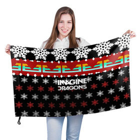 Флаг 3D с принтом Праздничный Imagine Dragons в городе Новоалтайск, 100% полиэстер | плотность ткани — 95 г/м2, размер — 67 х 109 см. Принт наносится с одной стороны | альтернативный | американская | группа | драгонс | имеджин | инди | индирок | новогодний | поп | рождество | рок | свитер | электроник