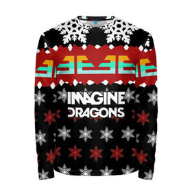Мужской лонгслив 3D с принтом Праздничный Imagine Dragons в городе Новоалтайск, 100% полиэстер | длинные рукава, круглый вырез горловины, полуприлегающий силуэт | альтернативный | американская | группа | драгонс | имеджин | инди | индирок | новогодний | поп | рождество | рок | свитер | электроник