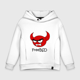 Детское худи Oversize хлопок с принтом FreeBSD демон в городе Новоалтайск, френч-терри — 70% хлопок, 30% полиэстер. Мягкий теплый начес внутри —100% хлопок | боковые карманы, эластичные манжеты и нижняя кромка, капюшон на магнитной кнопке | bsd | demon | freebsd | os | unix | демон | злой | ос | чёртик