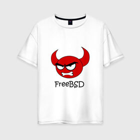 Женская футболка хлопок Oversize с принтом FreeBSD демон в городе Новоалтайск, 100% хлопок | свободный крой, круглый ворот, спущенный рукав, длина до линии бедер
 | bsd | demon | freebsd | os | unix | демон | злой | ос | чёртик