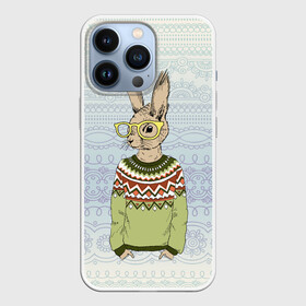 Чехол для iPhone 13 Pro с принтом Кролик хипстер в городе Новоалтайск,  |  | Тематика изображения на принте: зима | кролик | новый год | подарок | рождество