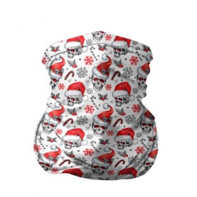 Бандана-труба 3D с принтом Skulls in Santa hat в городе Новоалтайск, 100% полиэстер, ткань с особыми свойствами — Activecool | плотность 150‒180 г/м2; хорошо тянется, но сохраняет форму | зима | новый год | подарок | рождество