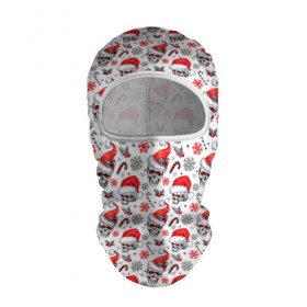 Балаклава 3D с принтом Skulls in Santa hat в городе Новоалтайск, 100% полиэстер, ткань с особыми свойствами — Activecool | плотность 150–180 г/м2; хорошо тянется, но при этом сохраняет форму. Закрывает шею, вокруг отверстия для глаз кайма. Единый размер | зима | новый год | подарок | рождество