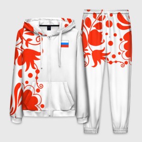 Мужской костюм 3D с принтом Russia - White Collection 2018 в городе Новоалтайск, 100% полиэстер | Манжеты и пояс оформлены тканевой резинкой, двухслойный капюшон со шнурком для регулировки, карманы спереди | 0x000000123 | black collection | russia | россия