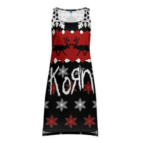 Платье-майка 3D с принтом Праздничный Korn в городе Новоалтайск, 100% полиэстер | полуприлегающий силуэт, широкие бретели, круглый вырез горловины, удлиненный подол сзади. | korn | koяn | альтернативный | брайан филипп уэлч | группа | джеймс | джонатан дэвис | знак | корн | коян | красный | манки | метал | надпись | новогодний | новый год | нюметал | праздник