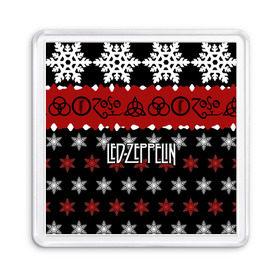 Магнит 55*55 с принтом Праздничный Led Zeppelin в городе Новоалтайск, Пластик | Размер: 65*65 мм; Размер печати: 55*55 мм | led zeppelin | блюз | группа | джимми пейдж | джон генри бонэм | джон пол джонс | знак | красный | лед зепелен | лед зеппелин | метал | надпись | новогодний | новый год | праздник | роберт плант | рождество