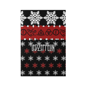 Обложка для паспорта матовая кожа с принтом Праздничный Led Zeppelin в городе Новоалтайск, натуральная матовая кожа | размер 19,3 х 13,7 см; прозрачные пластиковые крепления | Тематика изображения на принте: led zeppelin | блюз | группа | джимми пейдж | джон генри бонэм | джон пол джонс | знак | красный | лед зепелен | лед зеппелин | метал | надпись | новогодний | новый год | праздник | роберт плант | рождество
