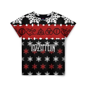 Детская футболка 3D с принтом Праздничный Led Zeppelin в городе Новоалтайск, 100% гипоаллергенный полиэфир | прямой крой, круглый вырез горловины, длина до линии бедер, чуть спущенное плечо, ткань немного тянется | led zeppelin | блюз | группа | джимми пейдж | джон генри бонэм | джон пол джонс | знак | красный | лед зепелен | лед зеппелин | метал | надпись | новогодний | новый год | праздник | роберт плант | рождество
