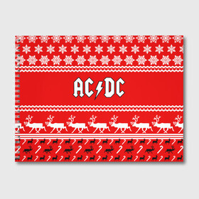 Альбом для рисования с принтом Праздничный AC DC в городе Новоалтайск, 100% бумага
 | матовая бумага, плотность 200 мг. | Тематика изображения на принте: ac dc | acdc |   снежинки | ангус янг | ас дс | асдс | крис слэйд | новогодний | новый год | рождество | стиви янг | эксл роуз