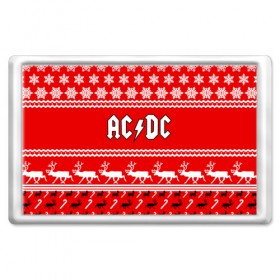Магнит 45*70 с принтом Праздничный AC/DC в городе Новоалтайск, Пластик | Размер: 78*52 мм; Размер печати: 70*45 | Тематика изображения на принте: ac dc | acdc |   снежинки | ангус янг | ас дс | асдс | крис слэйд | новогодний | новый год | рождество | стиви янг | эксл роуз