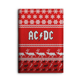 Обложка для автодокументов с принтом Праздничный AC/DC в городе Новоалтайск, натуральная кожа |  размер 19,9*13 см; внутри 4 больших “конверта” для документов и один маленький отдел — туда идеально встанут права | ac dc | acdc |   снежинки | ангус янг | ас дс | асдс | крис слэйд | новогодний | новый год | рождество | стиви янг | эксл роуз
