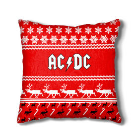 Подушка 3D с принтом Праздничный AC/DC в городе Новоалтайск, наволочка – 100% полиэстер, наполнитель – холлофайбер (легкий наполнитель, не вызывает аллергию). | состоит из подушки и наволочки. Наволочка на молнии, легко снимается для стирки | ac dc | acdc |   снежинки | ангус янг | ас дс | асдс | крис слэйд | новогодний | новый год | рождество | стиви янг | эксл роуз