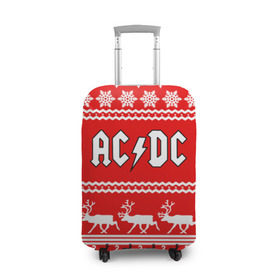 Чехол для чемодана 3D с принтом Праздничный AC/DC в городе Новоалтайск, 86% полиэфир, 14% спандекс | двустороннее нанесение принта, прорези для ручек и колес | Тематика изображения на принте: ac dc | acdc |   снежинки | ангус янг | ас дс | асдс | крис слэйд | новогодний | новый год | рождество | стиви янг | эксл роуз