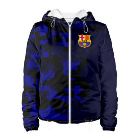 Женская куртка 3D с принтом FC Barca 2018 Military Sport в городе Новоалтайск, ткань верха — 100% полиэстер, подклад — флис | прямой крой, подол и капюшон оформлены резинкой с фиксаторами, два кармана без застежек по бокам, один большой потайной карман на груди. Карман на груди застегивается на липучку | fc | fc barcelona | fcb |   | барселона | спорт | спортивные | фк | футбол