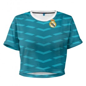 Женская футболка 3D укороченная с принтом Real Madrid 2018 Creative II в городе Новоалтайск, 100% полиэстер | круглая горловина, длина футболки до линии талии, рукава с отворотами | 
