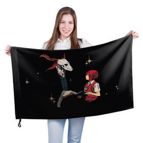 Флаг 3D с принтом Mahou Tsukai no Yome в городе Новоалтайск, 100% полиэстер | плотность ткани — 95 г/м2, размер — 67 х 109 см. Принт наносится с одной стороны | Тематика изображения на принте: девушка | красные волосы | монстр | невеста чародея