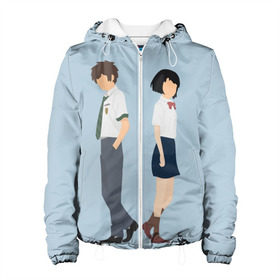 Женская куртка 3D с принтом Kimi no Na wa в городе Новоалтайск, ткань верха — 100% полиэстер, подклад — флис | прямой крой, подол и капюшон оформлены резинкой с фиксаторами, два кармана без застежек по бокам, один большой потайной карман на груди. Карман на груди застегивается на липучку | Тематика изображения на принте: kimi no na wa | your name | твое имя