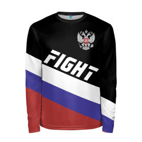 Мужской лонгслив 3D с принтом Fight Russia герб и флаг в городе Новоалтайск, 100% полиэстер | длинные рукава, круглый вырез горловины, полуприлегающий силуэт | mma | russia | ufc | без правил | боец | бой | борец | борьба | буквы | герб | единоборства | золотой | мма | надпись | российская | российский | россия | русский | рф | спорт | уфс | федерация | юфс