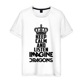 Мужская футболка хлопок с принтом Keep calm and listen ID в городе Новоалтайск, 100% хлопок | прямой крой, круглый вырез горловины, длина до линии бедер, слегка спущенное плечо. | альтернативный | американская | группа | драгонс | имеджин | инди | индирок | поп | рок | электроник