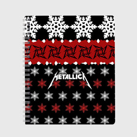 Тетрадь с принтом Metallica в городе Новоалтайск, 100% бумага | 48 листов, плотность листов — 60 г/м2, плотность картонной обложки — 250 г/м2. Листы скреплены сбоку удобной пружинной спиралью. Уголки страниц и обложки скругленные. Цвет линий — светло-серый
 | metallica | джеймс хэтфилд | кирк хэмметт | ларс ульрих | метал | металика | металлика | новогодний | новый год | роберт трухильо | рождество | рок | снежинки | трэш | трэшметал | хард | хардрок | хеви