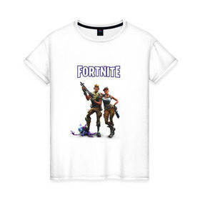 Женская футболка хлопок с принтом Fortnite III в городе Новоалтайск, 100% хлопок | прямой крой, круглый вырез горловины, длина до линии бедер, слегка спущенное плечо | epic games | fort | fortnite battle | fortnite battle royale | fortnite royale | survival | королевский битва