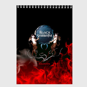 Скетчбук с принтом Black Sabbath reunion в городе Новоалтайск, 100% бумага
 | 48 листов, плотность листов — 100 г/м2, плотность картонной обложки — 250 г/м2. Листы скреплены сверху удобной пружинной спиралью | Тематика изображения на принте: black sabbath | ozzy osbourne | ангелы | билл уорд | гизер батлер | костер | огонь | осборн оззи | пламя | тони айомми | черти
