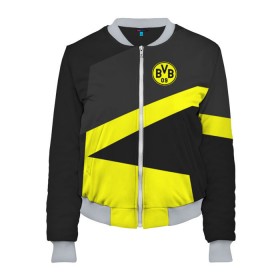 Женский бомбер 3D с принтом Borussia 2018 Geometry Sport в городе Новоалтайск, 100% полиэстер | застегивается на молнию, по бокам два кармана без застежек, мягкие манжеты, по низу бомбера и на воротнике — эластичная резинка | fc |  borussia dortmund | боруссия | спорт | спортивные | фк | футбол | футбольный клуб