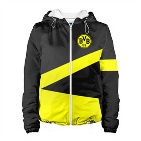 Женская куртка 3D с принтом Borussia 2018 Geometry Sport в городе Новоалтайск, ткань верха — 100% полиэстер, подклад — флис | прямой крой, подол и капюшон оформлены резинкой с фиксаторами, два кармана без застежек по бокам, один большой потайной карман на груди. Карман на груди застегивается на липучку | fc |  borussia dortmund | боруссия | спорт | спортивные | фк | футбол | футбольный клуб