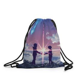 Рюкзак-мешок 3D с принтом Your name_3 в городе Новоалтайск, 100% полиэстер | плотность ткани — 200 г/м2, размер — 35 х 45 см; лямки — толстые шнурки, застежка на шнуровке, без карманов и подкладки | your name | аниме | мицуха миямидзу | таки татибана | твое имя