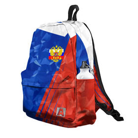 Рюкзак 3D с принтом RUSSIA - Tricolor Collection в городе Новоалтайск, 100% полиэстер | лямки с регулируемой длиной, сверху петелька, чтобы рюкзак можно было повесить на вешалку. Основное отделение закрывается на молнию, как и внешний карман. Внутри два дополнительных кармана, один из которых закрывается на молнию. По бокам два дополнительных кармашка | russia | герб | россия | триколор | флаг