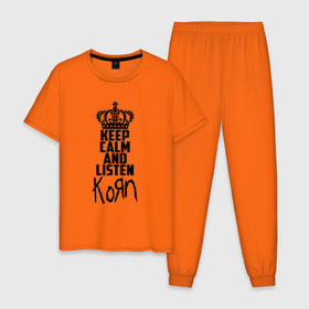 Мужская пижама хлопок с принтом Keep calm and listen Korn в городе Новоалтайск, 100% хлопок | брюки и футболка прямого кроя, без карманов, на брюках мягкая резинка на поясе и по низу штанин
 | korn | koяn | арвизу | дэвис | корн | коян | лузье | манки | уэлч | филди | филипп | хэд | шаффер