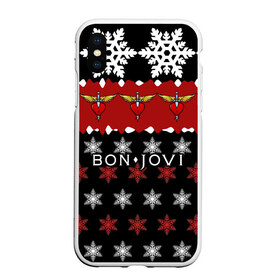 Чехол для iPhone XS Max матовый с принтом Праздничный Bon Jovi в городе Новоалтайск, Силикон | Область печати: задняя сторона чехла, без боковых панелей | Тематика изображения на принте: bon | jovi | бон | группа | джови | новогодний | новый год | праздник | рождество | рок | снежинки